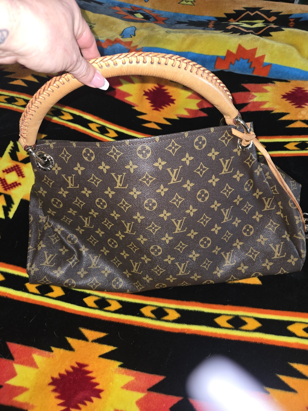 Monogram Canvas Shoulder Bag with Tan Leather Handle